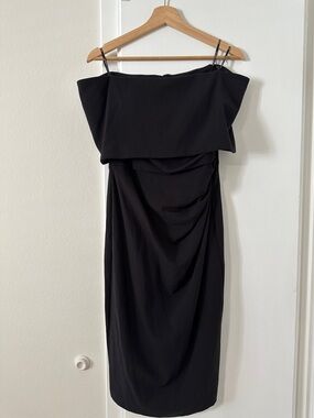 Black Off-Shoulder Draped Cocktail Dress